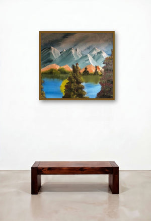 Calm Mountains (Mountain Reflection) by artist Anu Dhimaan displayed in a Art Deco Reception Area