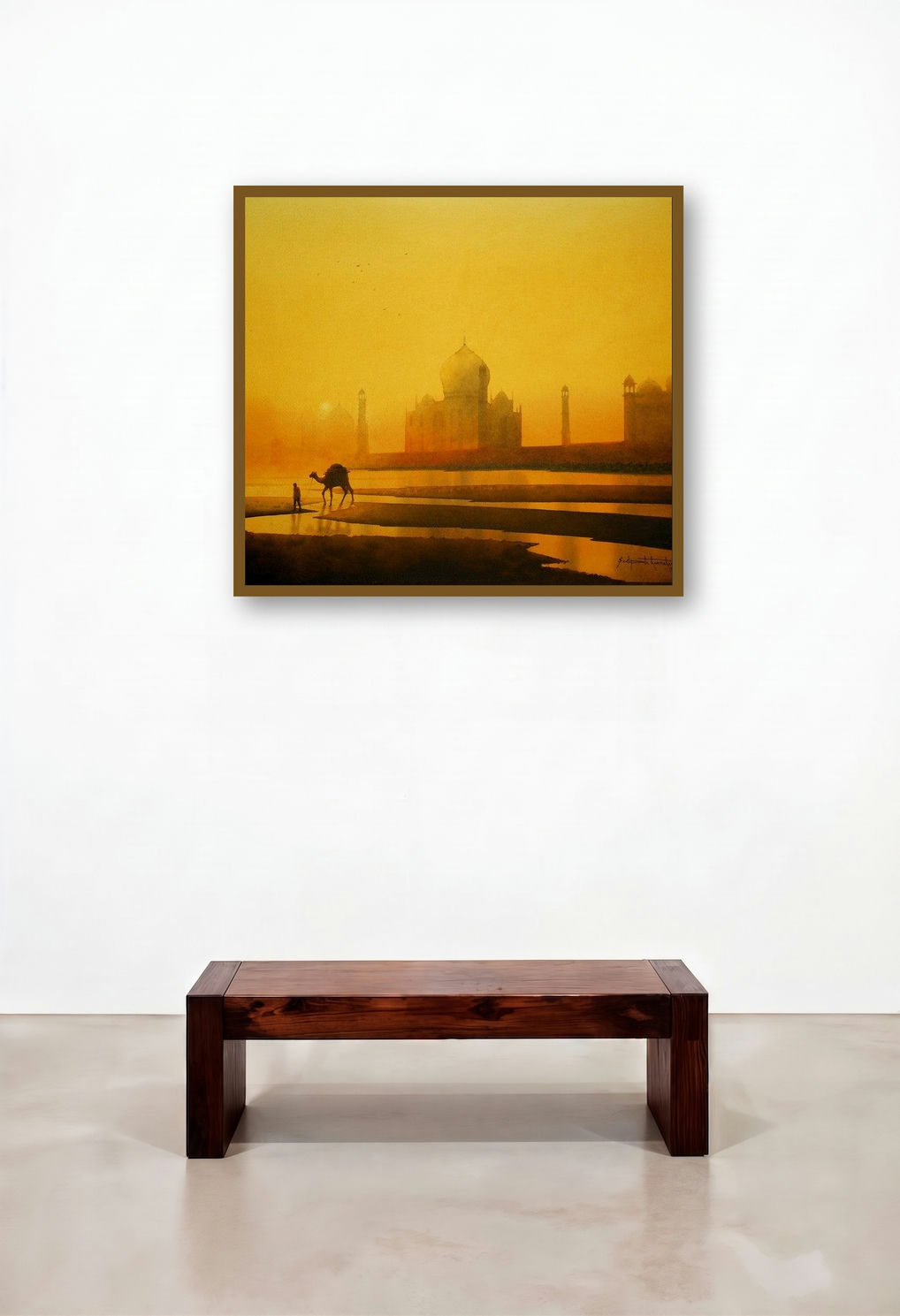 Camel With Taj (Taj Mahal Sunrise) by artist Sudipta Karmakar displayed in a Elegant Bedroom
