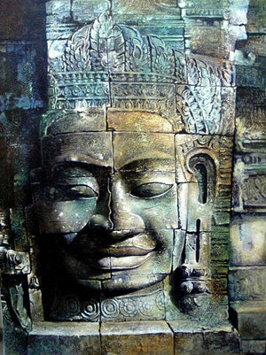 Religious acrylic oil painting titled 'Canbodia Buddha', 30x40 inches, by artist Amit Bhar on canvas
