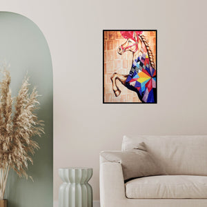 In-situ view of Gunjan Adya's 'Carnival Horse' painting in a room