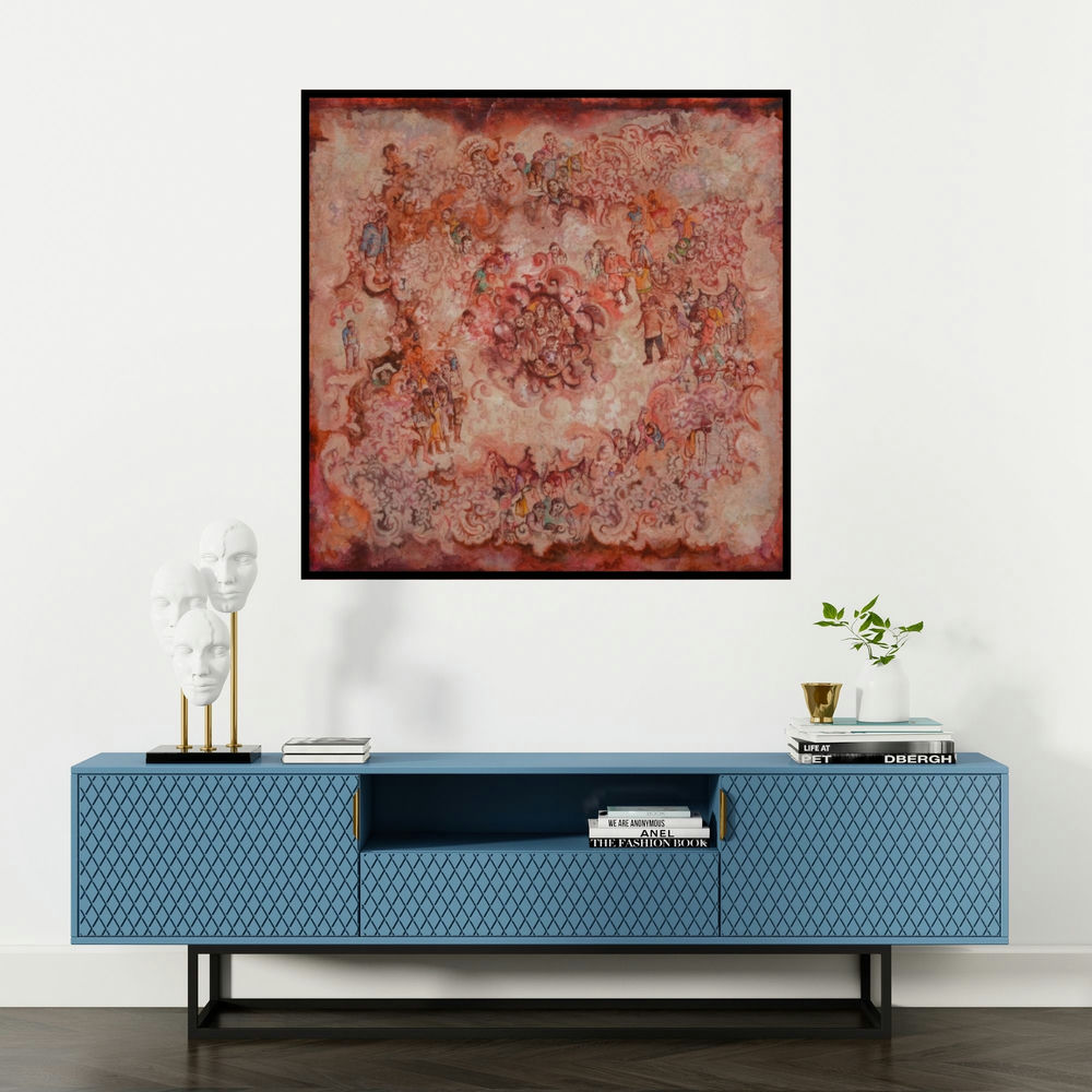 'The Carpet' painting by Raka Panda shown on a wall in a furnished room.