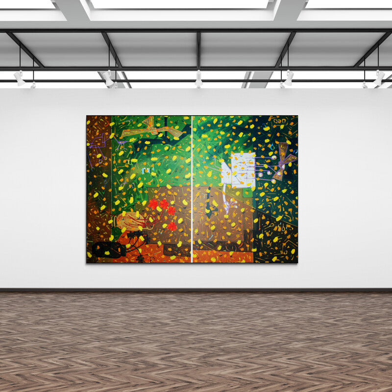 In-situ view of Mohd Majeed Mansoori's 'Casual Form 5 (Diptych)' painting in a room