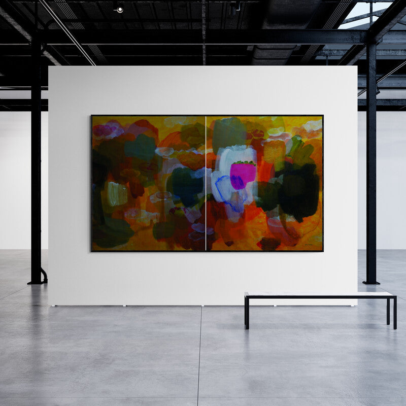 In-situ view of Mohd Majeed Mansoori's 'Casual Form (Diptych)' painting in a room