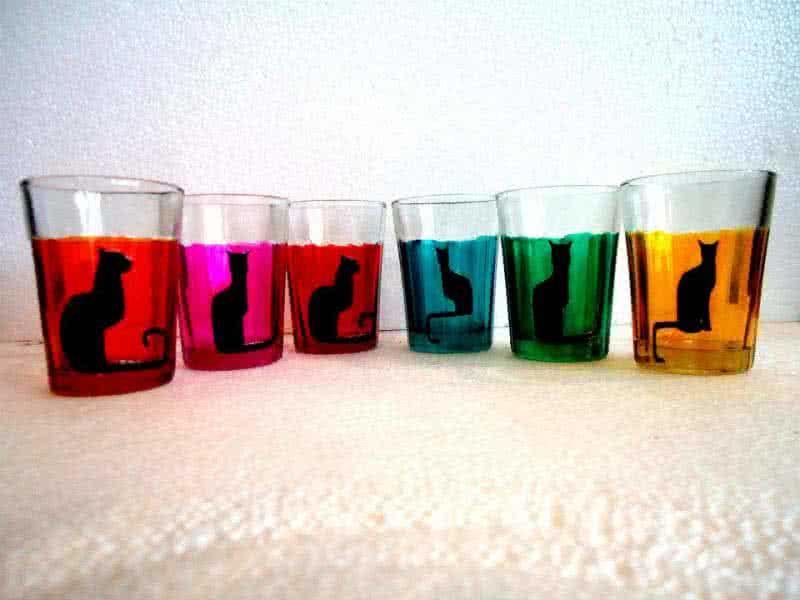 Lifestyle craft titled 'Cats Cutting Chai Glasses', 3x2x2 inches, by artist Rithika Kumar on Glass