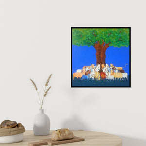 In-situ view of Mukesh Hattarge's 'Cow (Gathering Under the Tree)' painting in a room