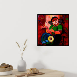 In-situ view of Sharmi Dey's 'Celebration' painting in a room