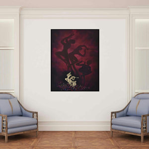 'Celebration' painting by Durshit Bhaskar shown on a wall in a furnished room.