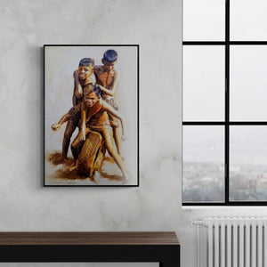 In-situ view of Jitendra Gaikwad's 'Celebration Born To Live 3 (Tire Games)' painting in a room