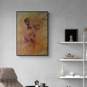 Jitendra Gaikwad's painting 'Celebrations Born To Live 4 (Muddy Merriment)' displayed in a modern living room setting