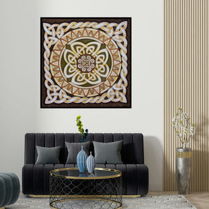 Manju Lamba's 'Celtic Rope Mandala big (Celtic Knot Mandala)' painting visualized above a sofa in a contemporary room.