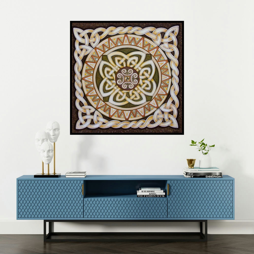 'Celtic Rope Mandala big (Celtic Knot Mandala)' painting by Manju Lamba shown on a wall in a furnished room.
