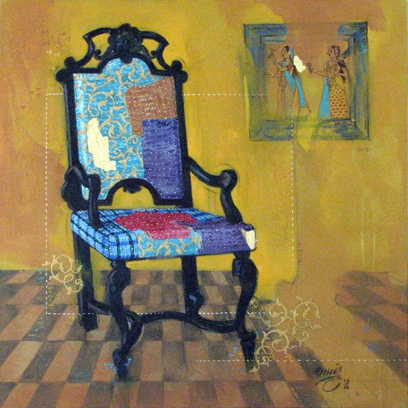 In-situ view of Ramchandra Kharatmal's 'Chair' painting in a room
