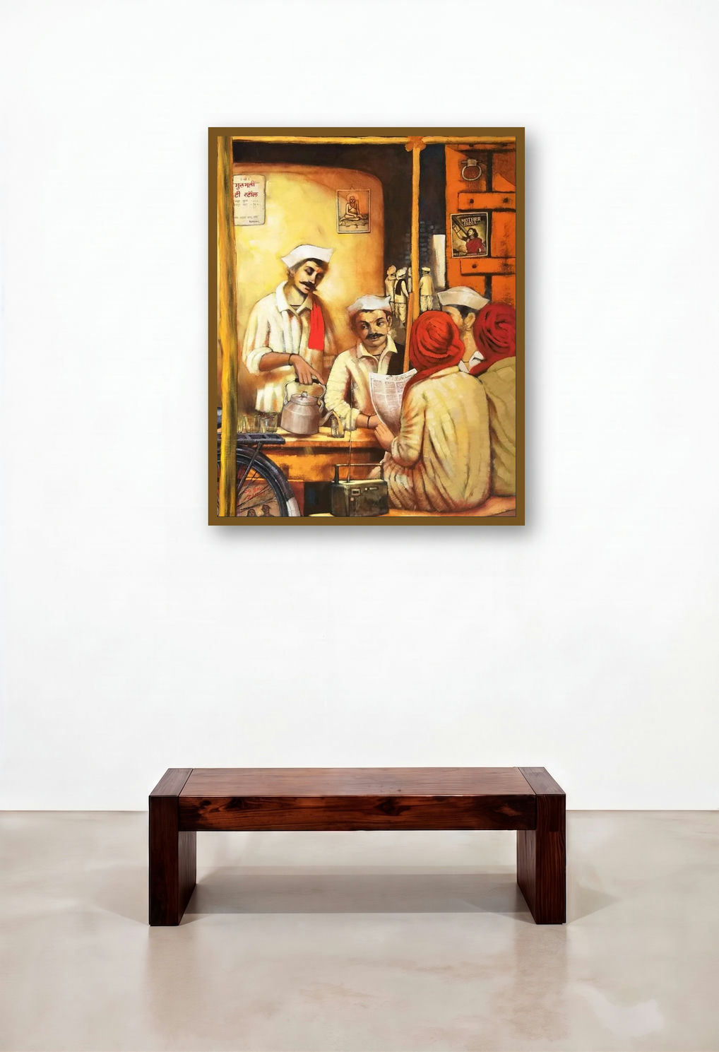 Chaiwala Series 1 (The Chai Wallah) by artist Vijay Gille displayed in a Coastal Living Room
