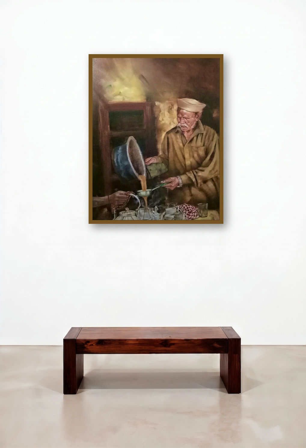 Chaiwala Series 2 (The Heart of Mumbai's Lunchtime) by artist Vijay Gille displayed in a Luxury Executive Office