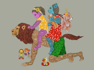 Fantasy acrylic ink painting titled 'Chal Mere Ghode Tik Tik Tik', 36x48 inches, by artist Bandana Kumari on Canvas