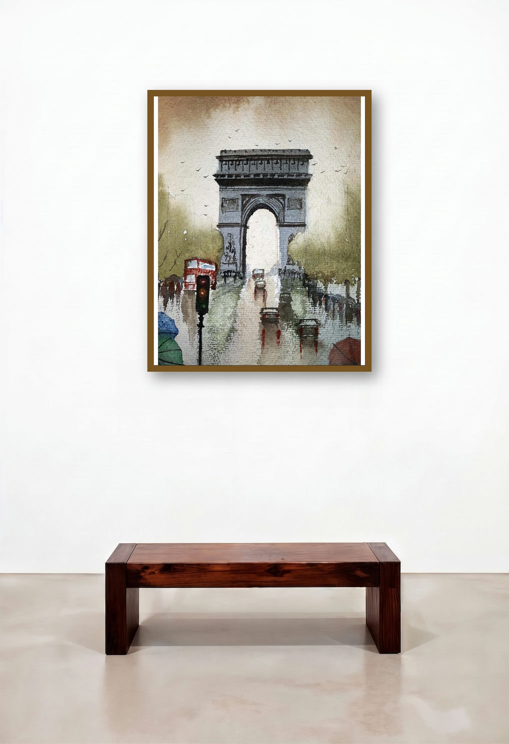 Champs De Elysees Paris France (Parisian Drizzle) by artist Arunava Ray displayed in a Modern Home Office