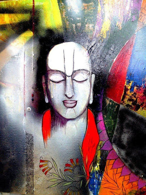 Chanakya (Divine Grace) by Meenakshi Jha Banerjee, Original Acrylic Figurative Painting on Canvas, Medium Vertical Wall Art