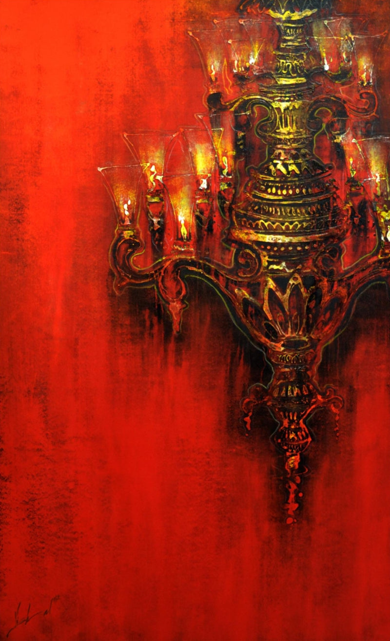 Still-life acrylic painting titled 'Chandelier 3', 68x42 inch, by artist Vishal Joshi on Canvas