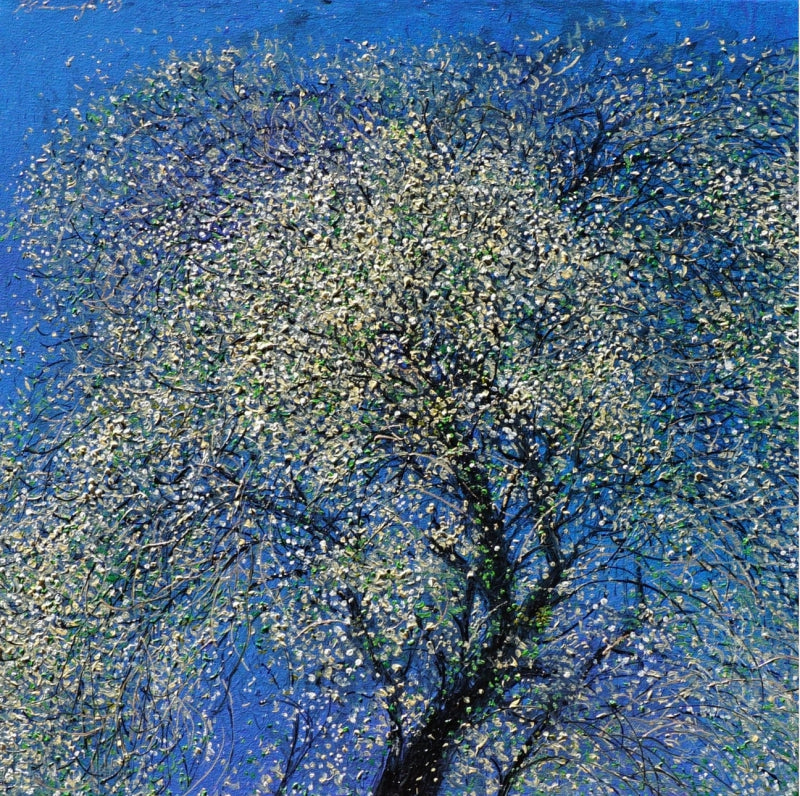 'Chandigarh Summers Sacred Garlic Pear' nature oil painting by artist Pardeep Singh, 20x20 inch, on canvas