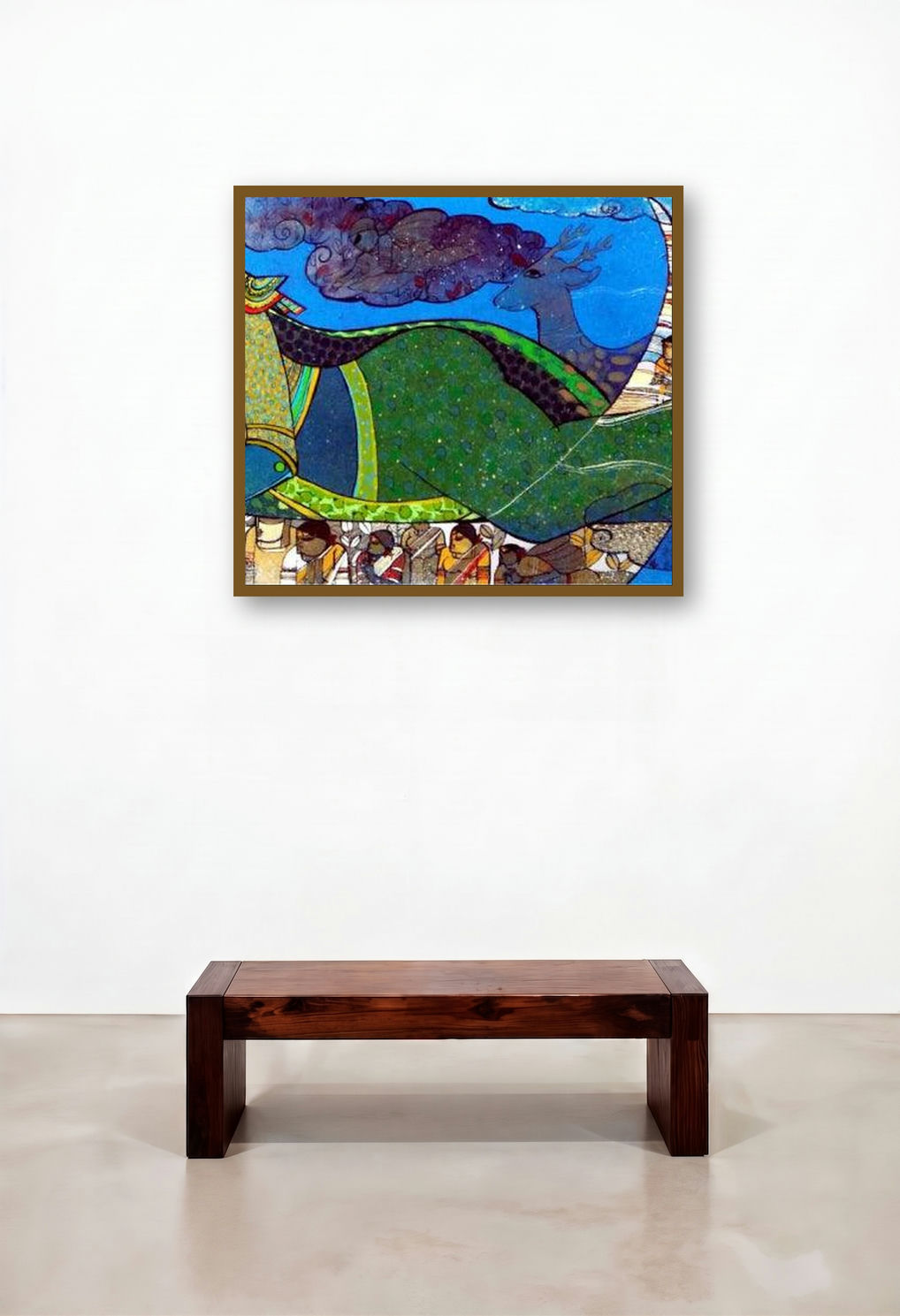 Chandrikha (Celestial Dreamscape) by artist Priyanka Chivte displayed in a Industrial Family Room