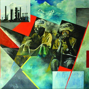 Change (Contrasting Realities) by Ajit Deswandikar, Original Oil Figurative Painting on Canvas, X-Large Square Wall Art