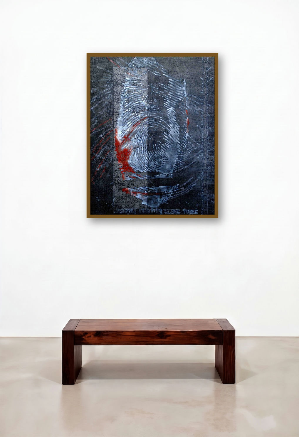 Changing Identity Sometimes 3 (Fingerprint) by artist T Raju Gopalarao displayed in a Industrial Living Room