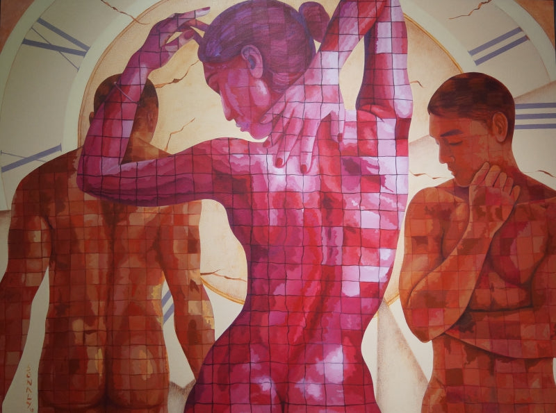 Changing Times' nude acrylic painting by artist Sonaly Gandhi, 36x48 inch, on canvas