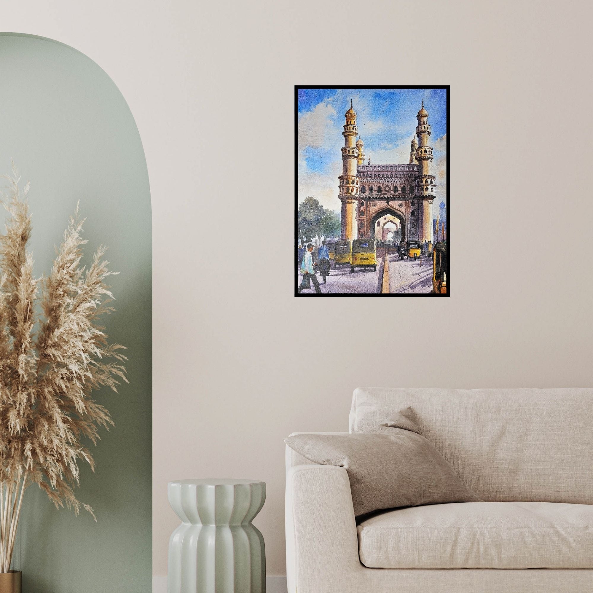 In-situ view of Ranabir Saha's 'Char Minar Hyderabad (Iconic Charminar**)' painting in a room