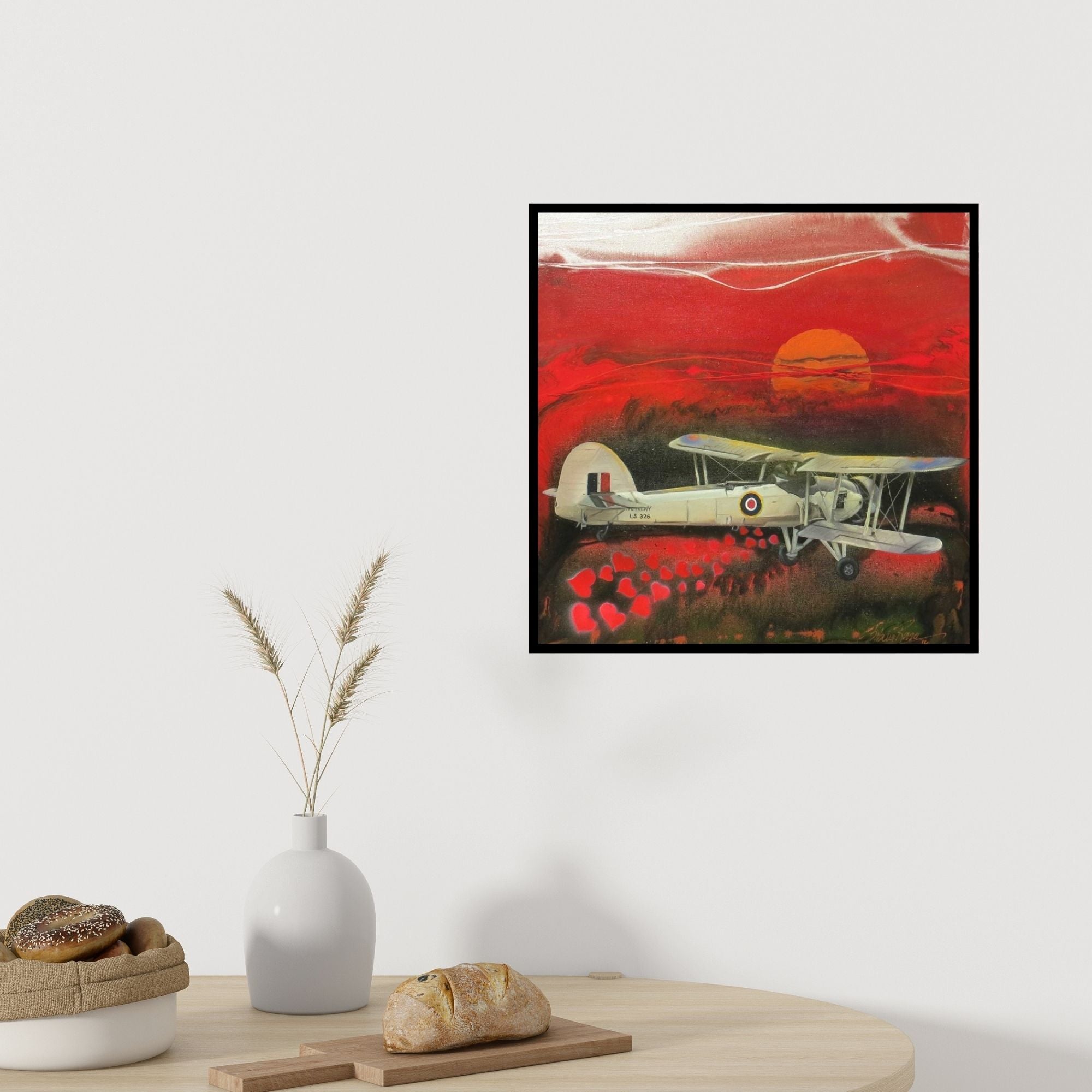 In-situ view of Ankur Rana's 'Chariots Of Love 7 (Crimson Conquest: An Abstract Composition)' painting in a room