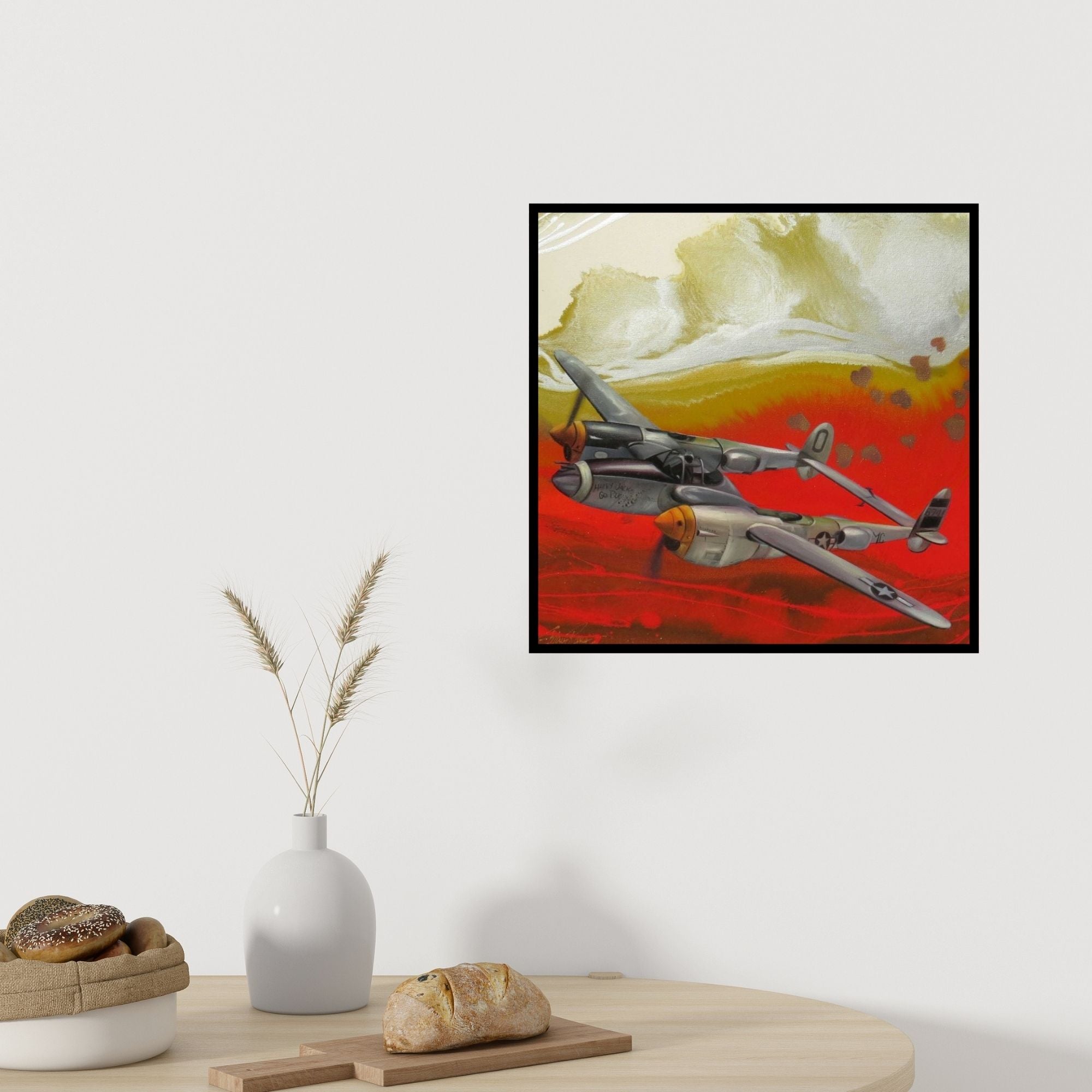 In-situ view of Ankur Rana's 'Chariots Of Love 8 (Crimson Conquest: An Abstract Composition)' painting in a room