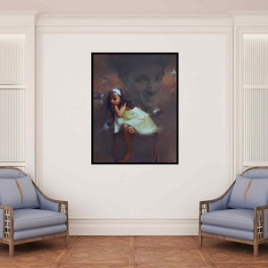 In-situ view of Pramod Kurlekar's 'Charlie'S Tweet' painting in a room