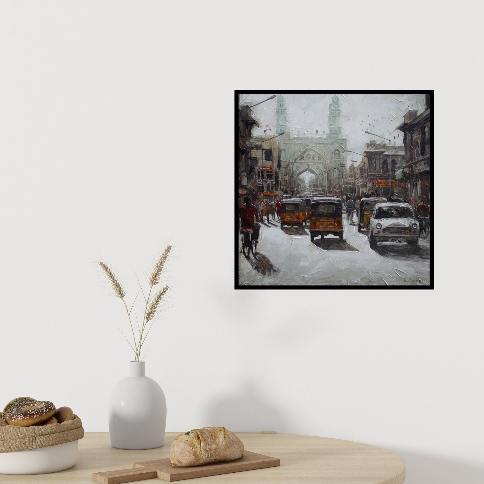 In-situ view of Iruvan Karunakaran's 'Charminar 1' painting in a room