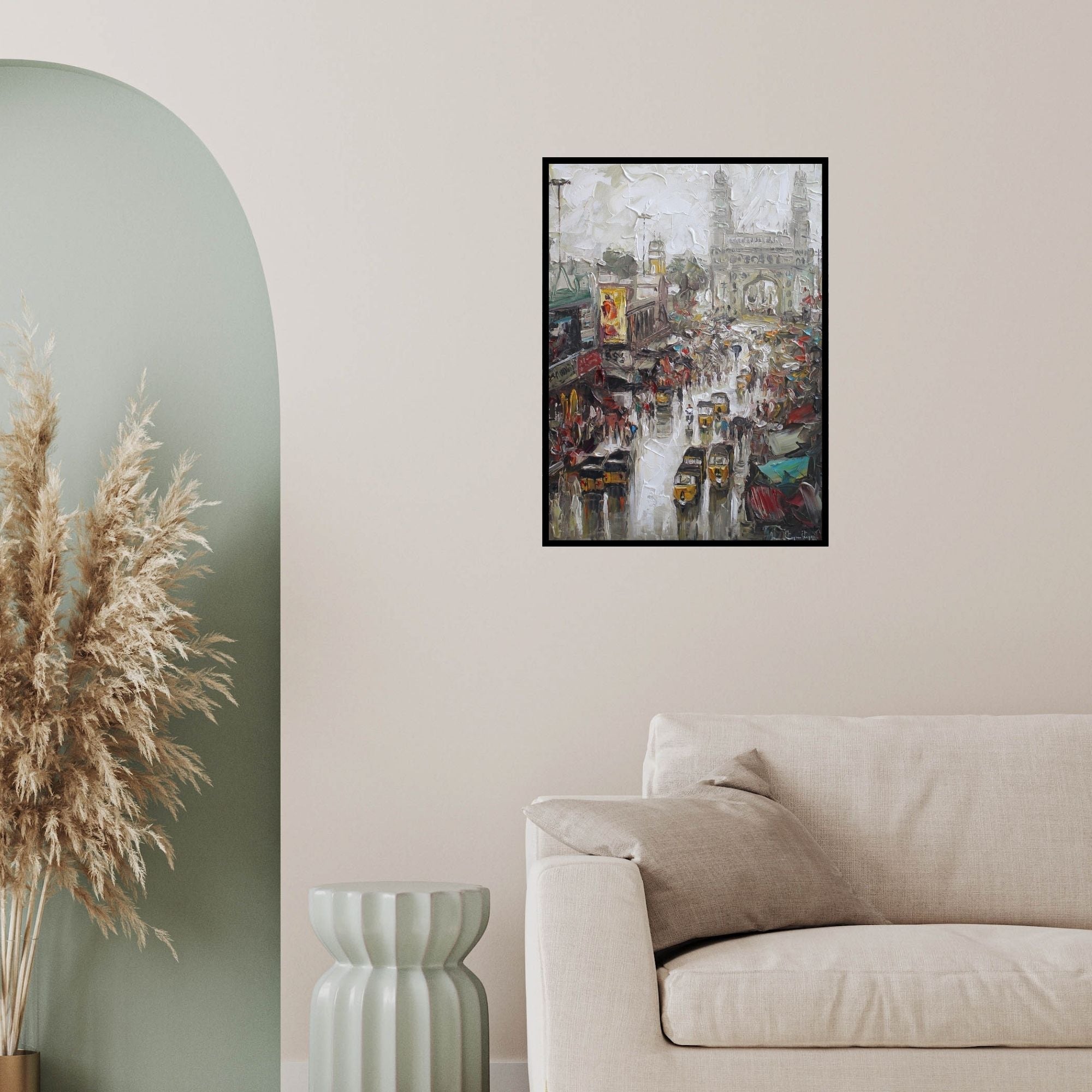 In-situ view of Iruvan Karunakaran's 'Charminar 3 (Charminar, Hyderabad)' painting in a room