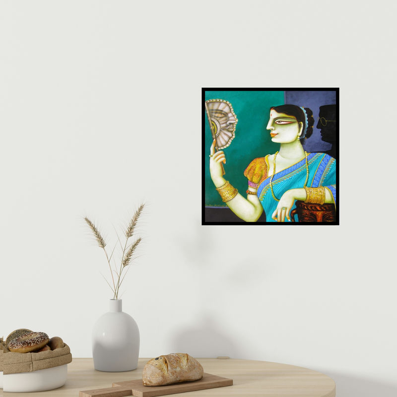 In-situ view of Gautam Mukherjee's 'Charulata I (Contemplation)' painting in a room