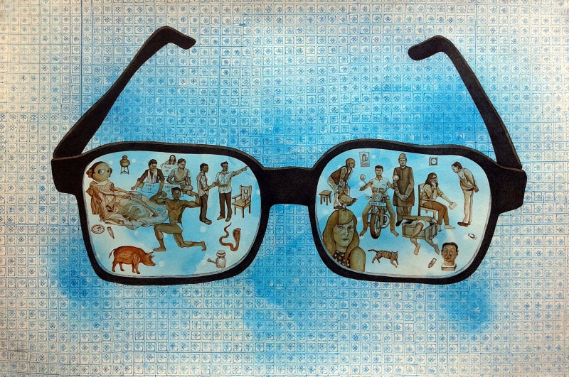 Chasma' contemporary mixed-media painting by artist Animesh Mahata, 20x30 inch, on canson paper