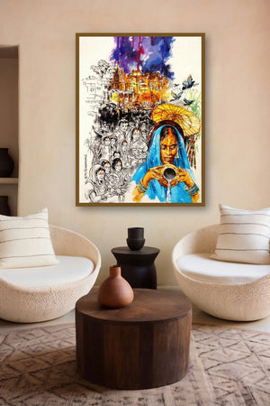 Chhath (Chhath Puja Celebration) by artist Shambhu Nath Goswami displayed in a Minimalist gallery