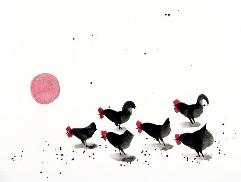 Chicken 1' animals ink drawing by artist Ashok Hinge, 8x12 inch, on paper