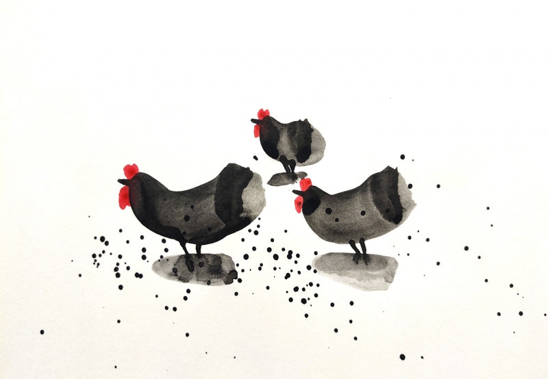 Chicken 2' animals ink drawing by artist Ashok Hinge, 8x12 inch, on paper