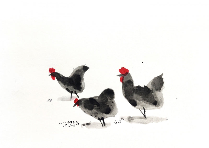 Chicken 3' animals ink drawing by artist Ashok Hinge, 8x12 inch, on paper
