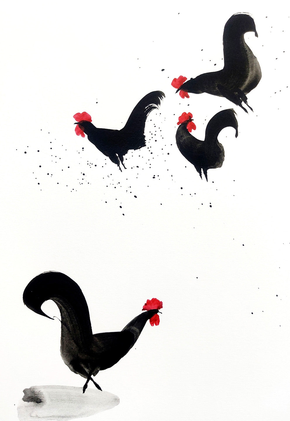 Chicken 4' animals ink drawing by artist Ashok Hinge, 12x8 inch, on paper