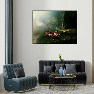 Amit Bhar's 'Child Hood' painting visualized above a sofa in a contemporary room.