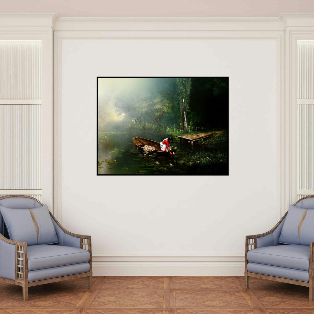 'Child Hood' painting by Amit Bhar shown on a wall in a furnished room.