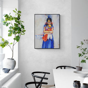 Vijay Jadhav's painting 'Child Hood Fantacy 2' displayed in a modern living room setting