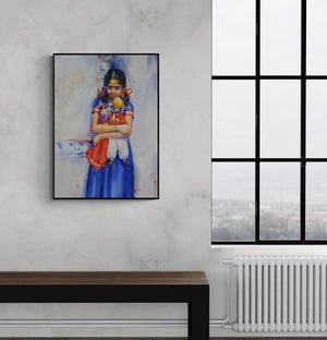 Vijay Jadhav's 'Child Hood Fantacy 2' Painting visualized above a sofa in a contemporary room
