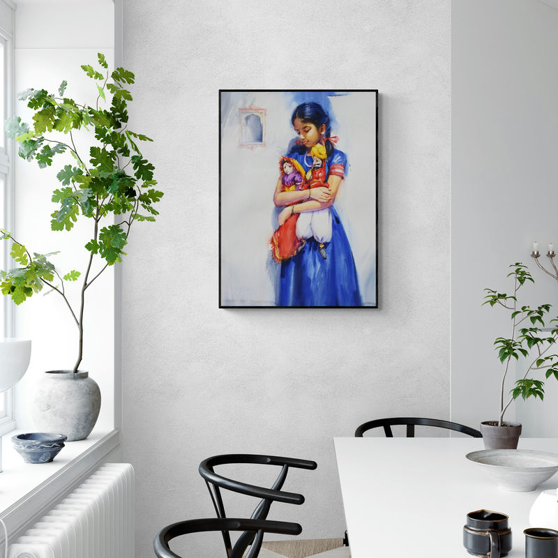 In-situ view of Vijay Jadhav's 'Child Hood Fantacy 3' painting in a room