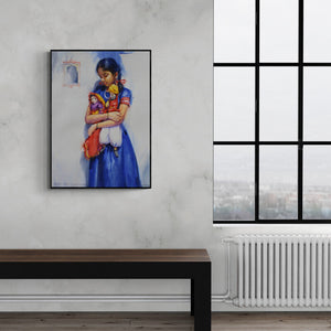 Vijay Jadhav's 'Child Hood Fantacy 3' Painting visualized above a sofa in a contemporary room
