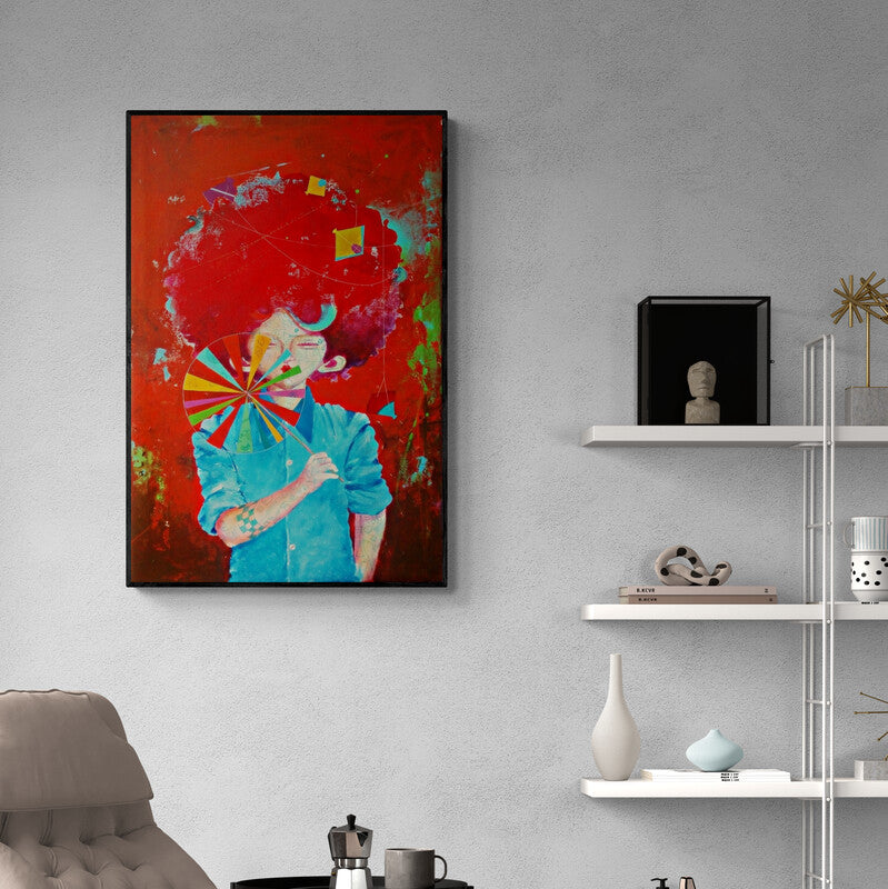 In-situ view of Shiv Kumar Soni's 'The Childhood 10' painting in a room