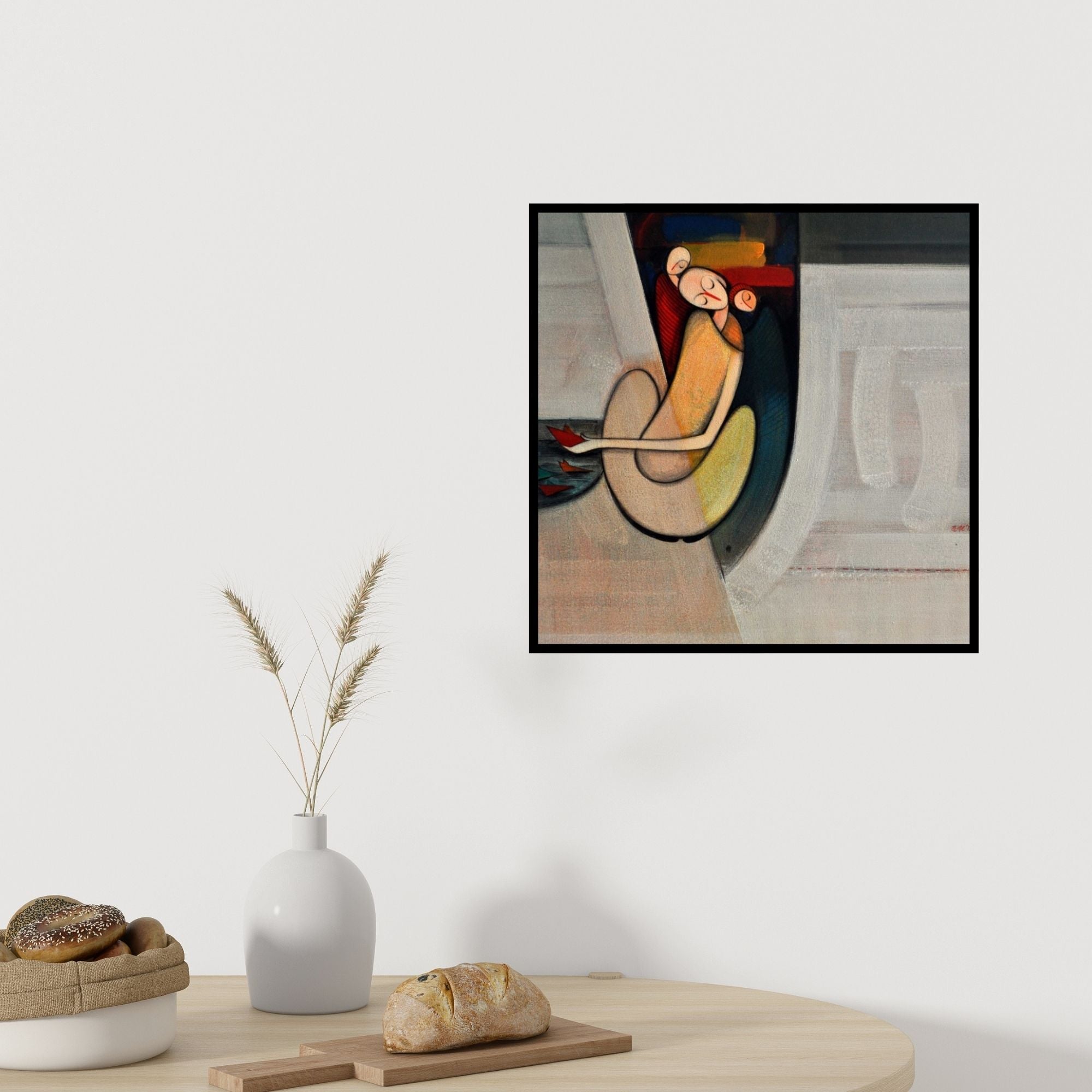 In-situ view of Dattatraya Thombare's 'Childhood' painting in a room