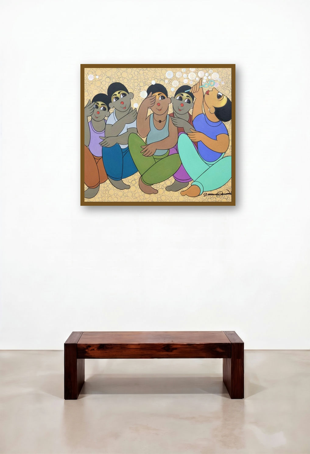 Childhood Fun 2 by artist Dnyaneshwar Bembade displayed in a Mid-Century Modern Dining Room