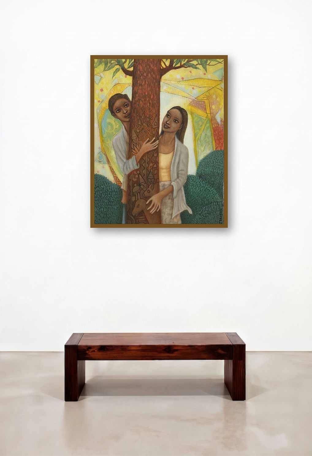Childhood Love (Newly Married) by artist Aniruddha Sarker displayed in a Minimalist Dining Room
